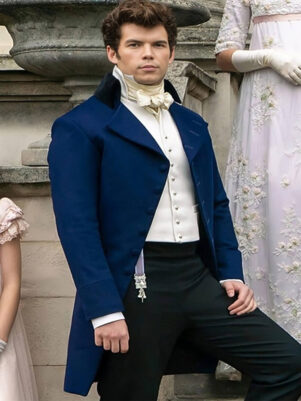Colin Bridgerton Luke Newton Blue Trench Coat
