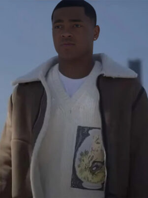 Tariq St. Patrick Power Book II Ghost S04 Brown Shearling Jacket