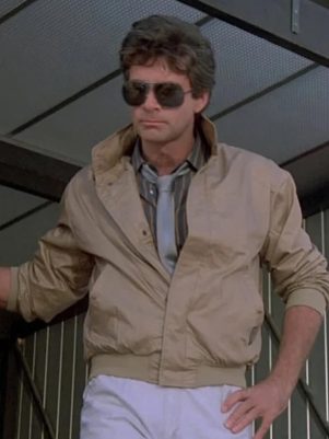 David Hasselhoff Knight Rider Beige Cotton Bomber Jacket