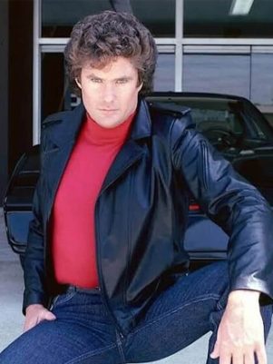 David Hasselhoff Knight Rider Black Leather Jacket
